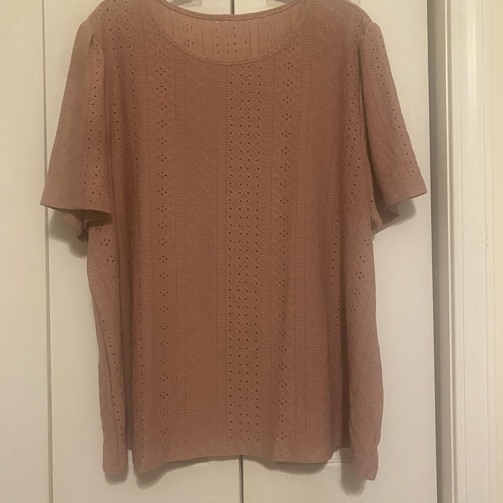 Rose Color Eyelet Short Sleeve Top